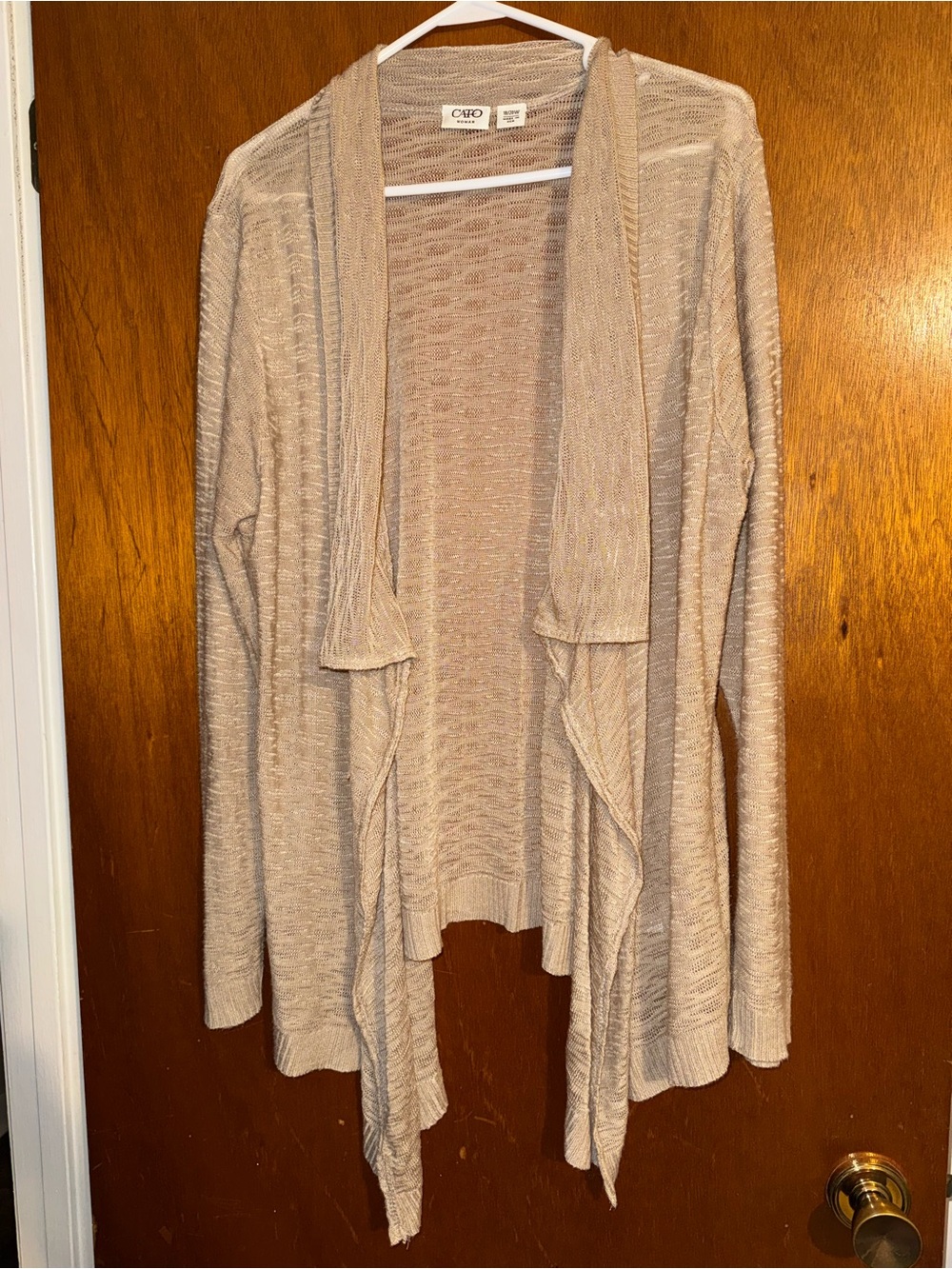 Cato Light Beige Draped Open-Front Cardigan